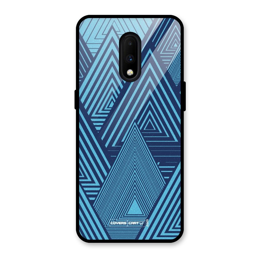 Geometric Blue Print Glass Back Case for OnePlus 7
