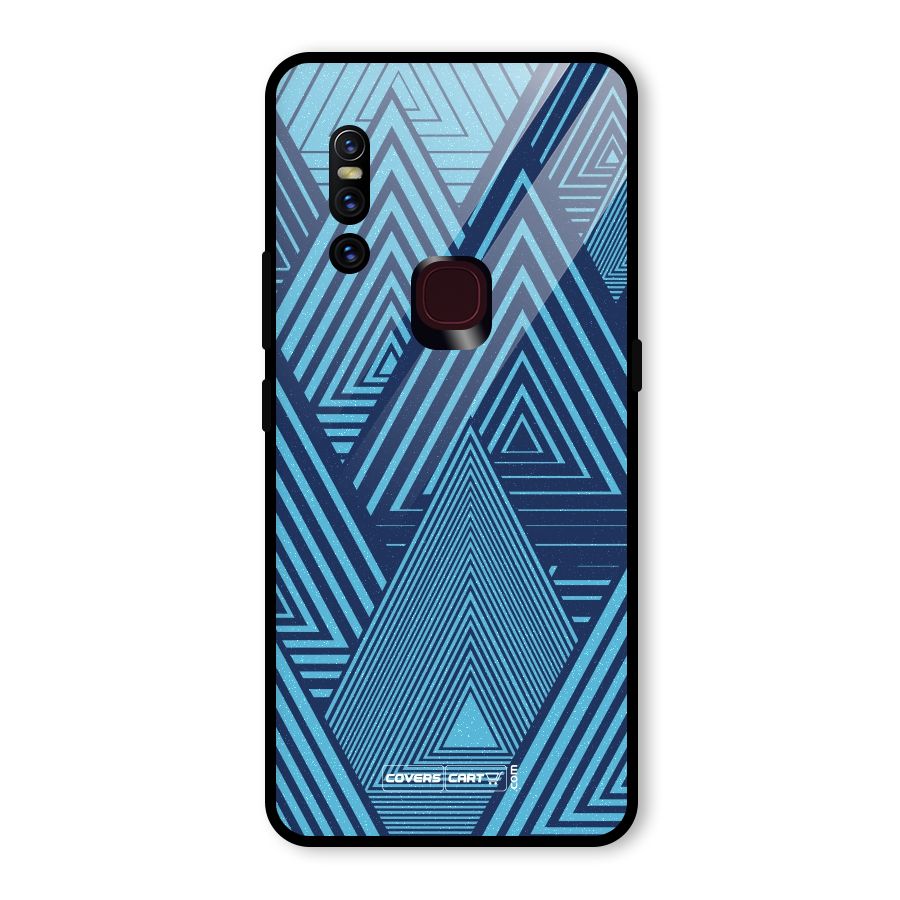 Geometric Blue Print Glass Back Case for Vivo V15