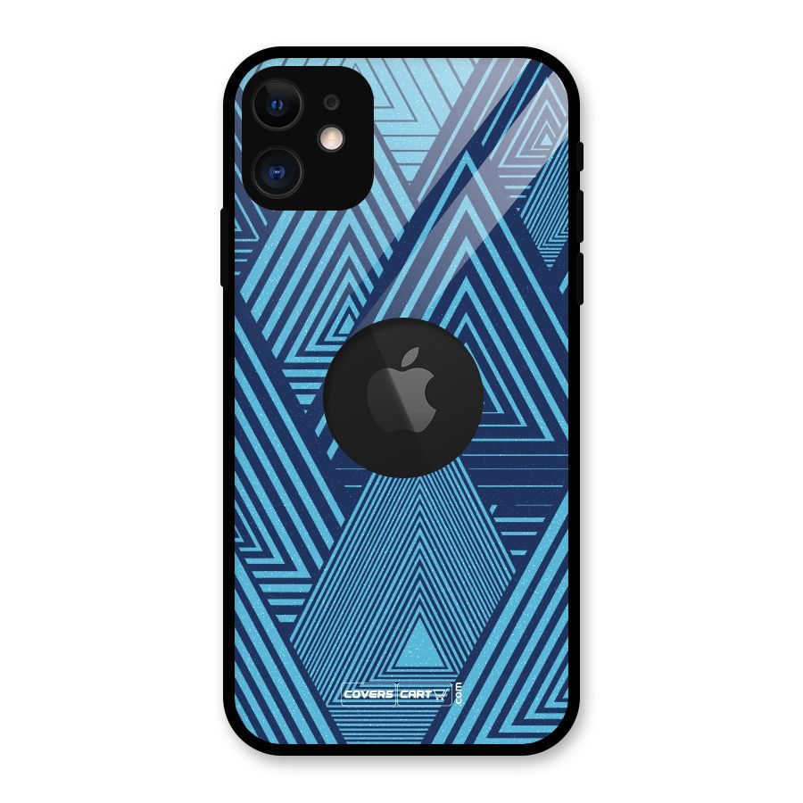 Geometric Blue Print Glass Back Case for iPhone 11 Logo Cut