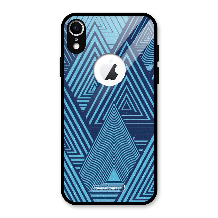 Geometric Blue Print Glass Back Case for iPhone XR Logo Cut