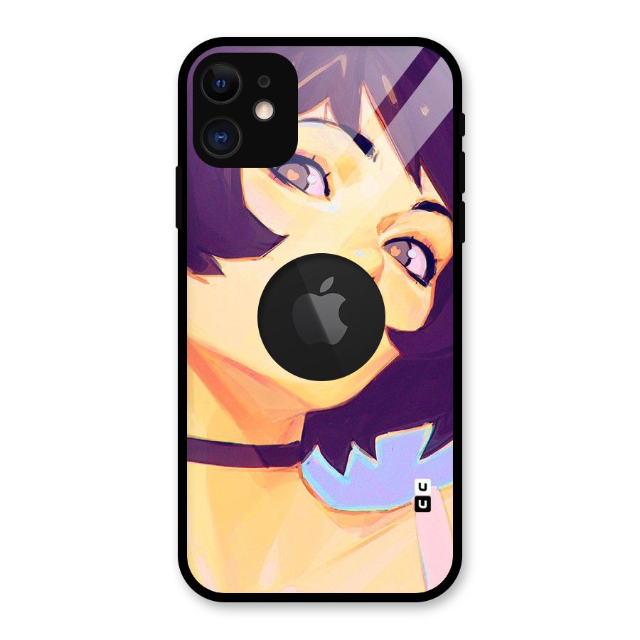 Girl Face Art Glass Back Case for iPhone 11 Logo Cut