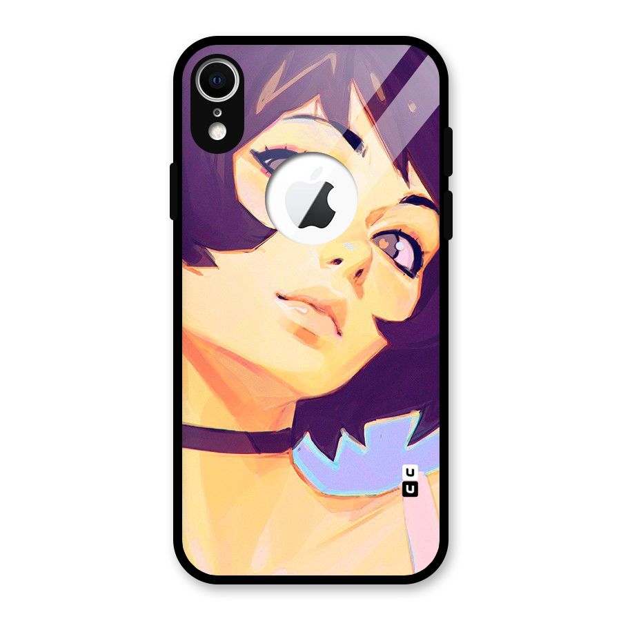 Girl Face Art Glass Back Case for iPhone XR Logo Cut