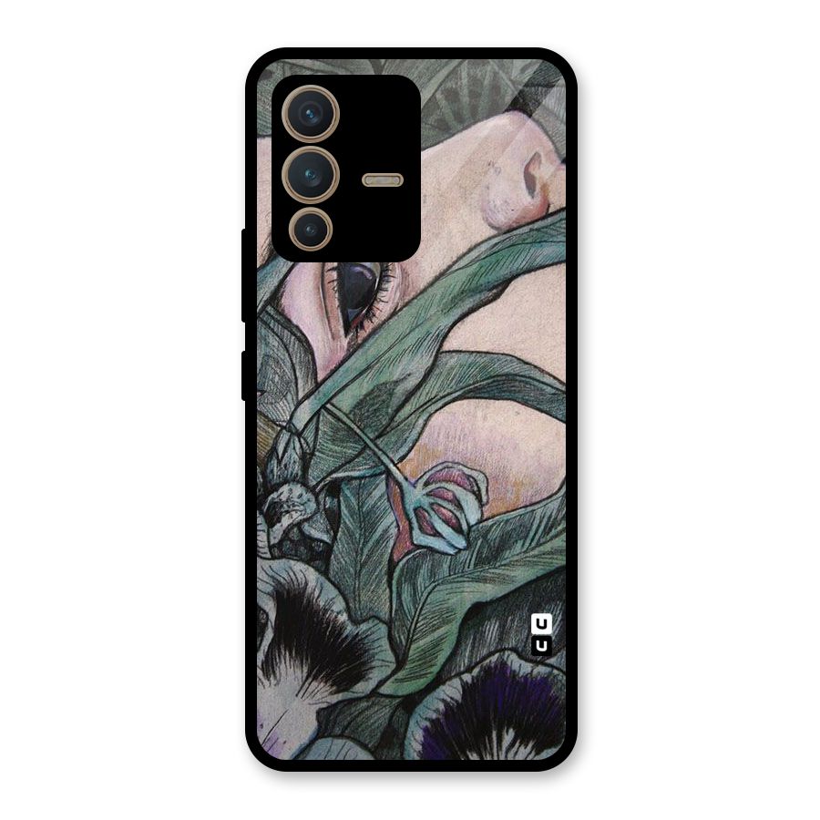Girl Grass Art Glass Back Case for Vivo V23 5G