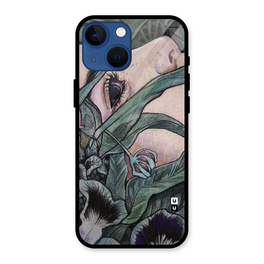 Girl Grass Art Glass Back Case for iPhone 13 Mini