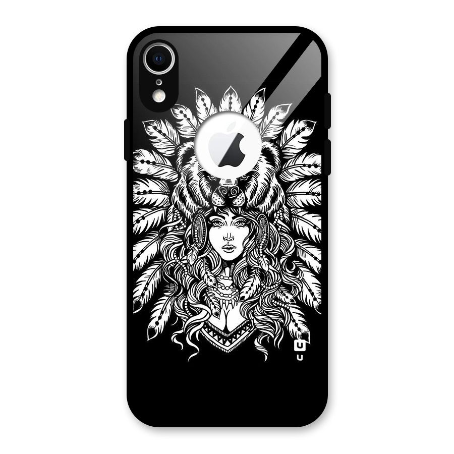 Girl Pattern Art Glass Back Case for iPhone XR Logo Cut