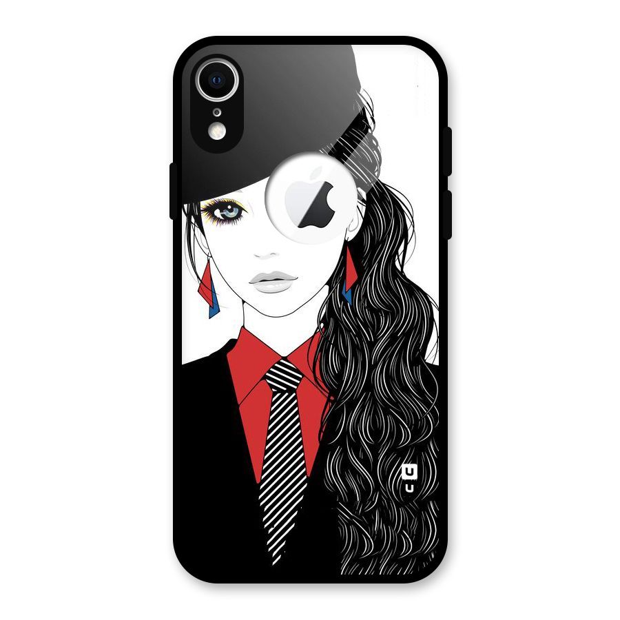 Girl Tie Glass Back Case for iPhone XR Logo Cut