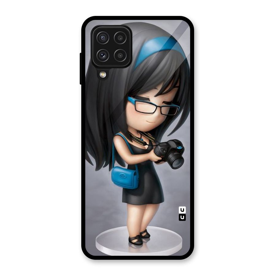 Girl With Camera Glass Back Case for Galaxy A22 4G