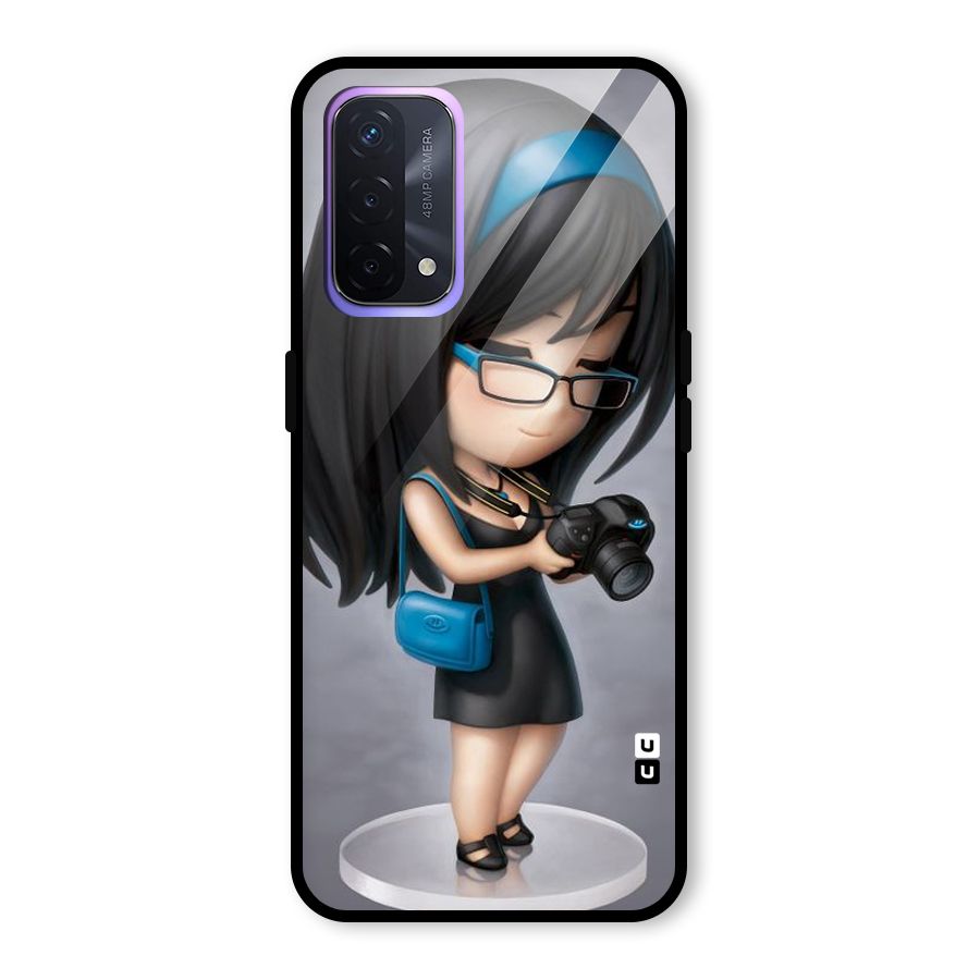 Girl With Camera Glass Back Case for Oppo A74 5G