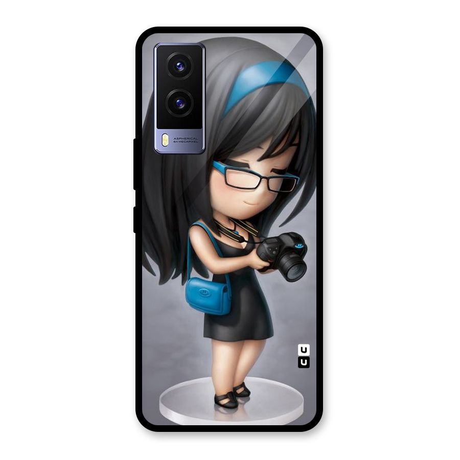 Girl With Camera Glass Back Case for Vivo V21e 5G