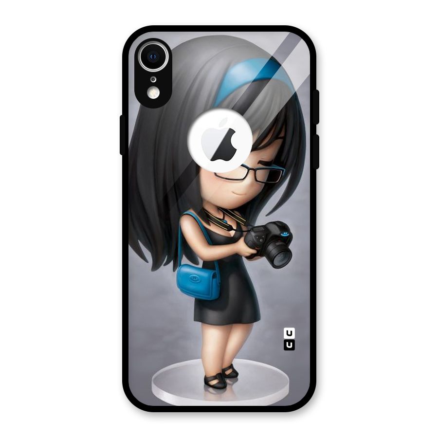 Girl With Camera Glass Back Case for iPhone XR Logo Cut