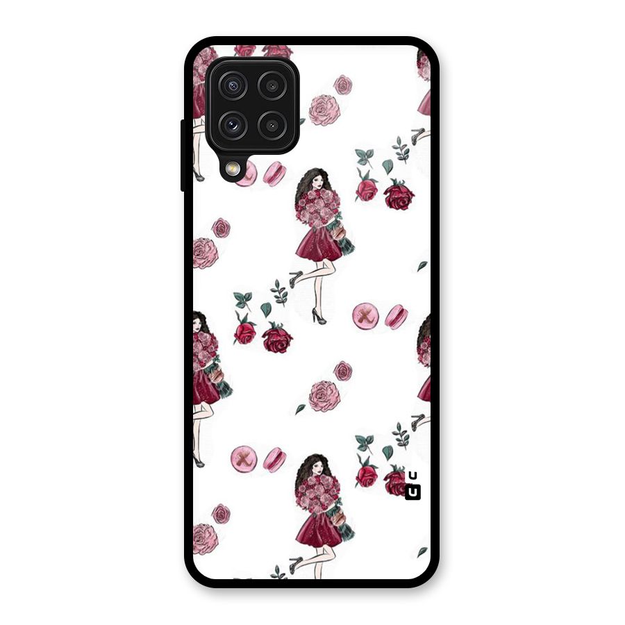 Girl With Flowers Glass Back Case for Galaxy A22 4G