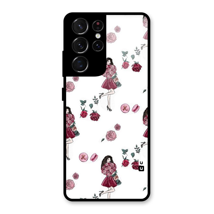 Girl With Flowers Glass Back Case for Galaxy S21 Ultra 5G