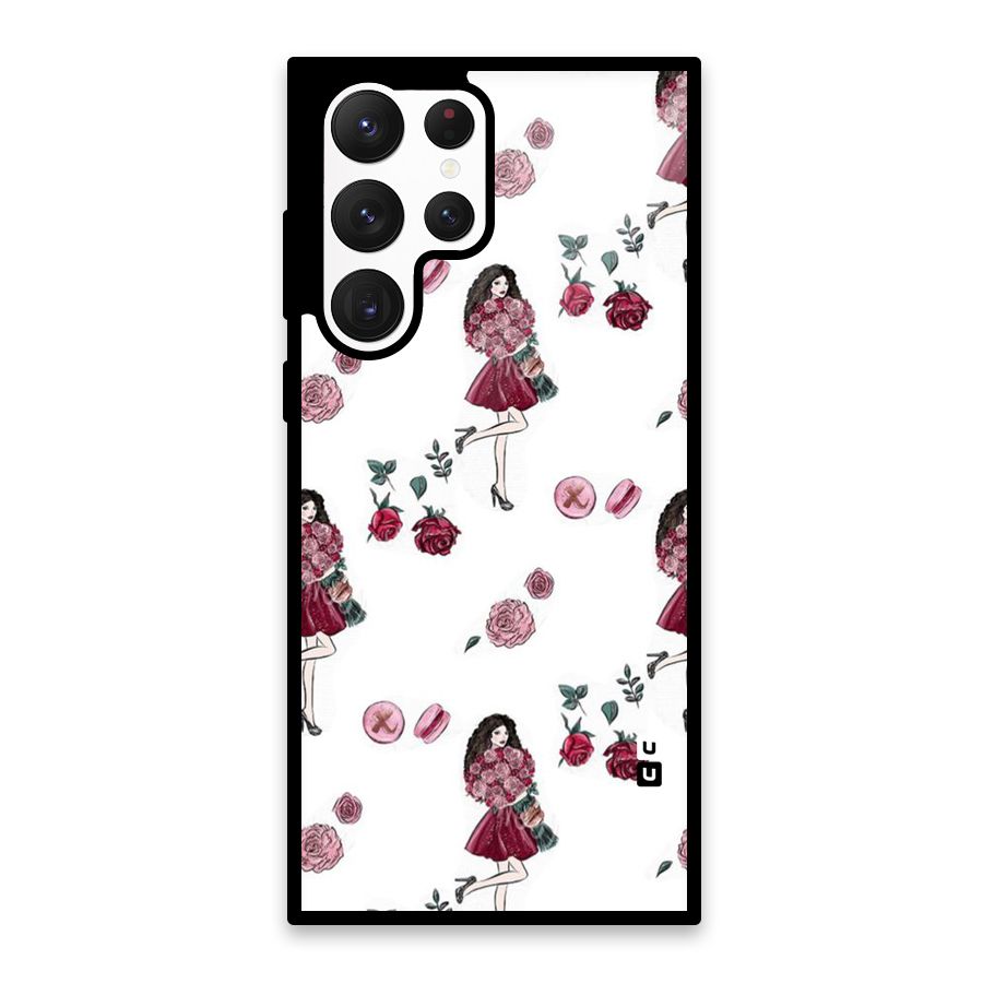 Girl With Flowers Glass Back Case for Galaxy S22 Ultra 5G