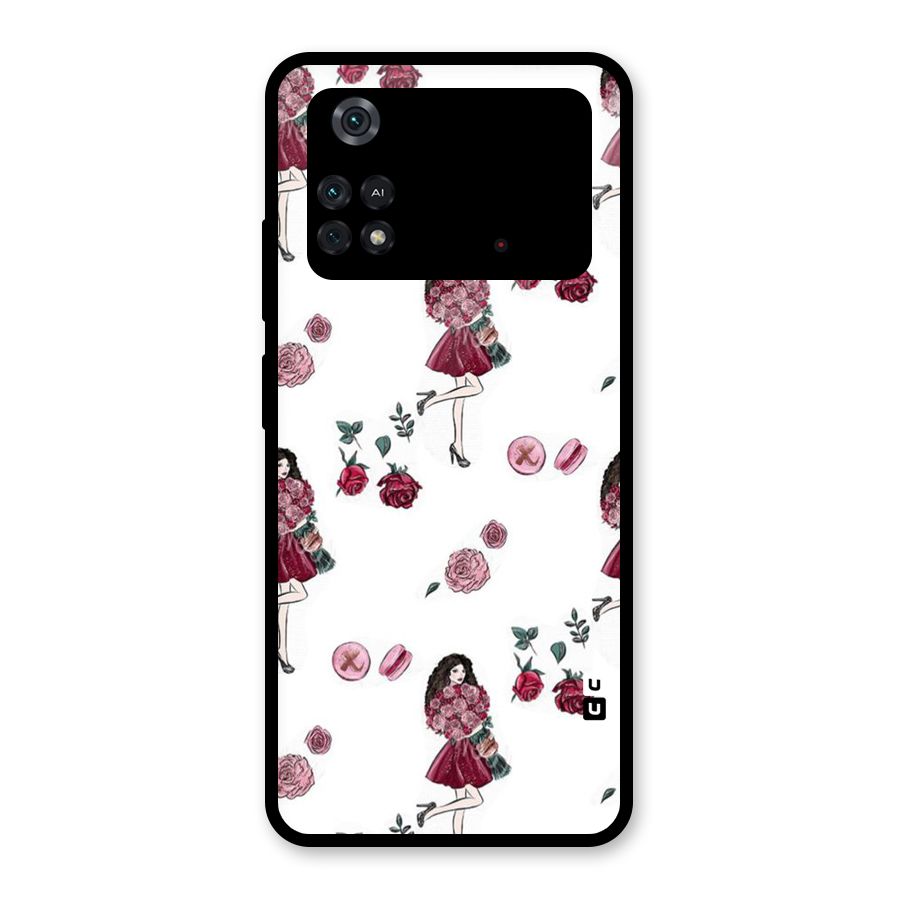 Girl With Flowers Glass Back Case for Poco M4 Pro 4G