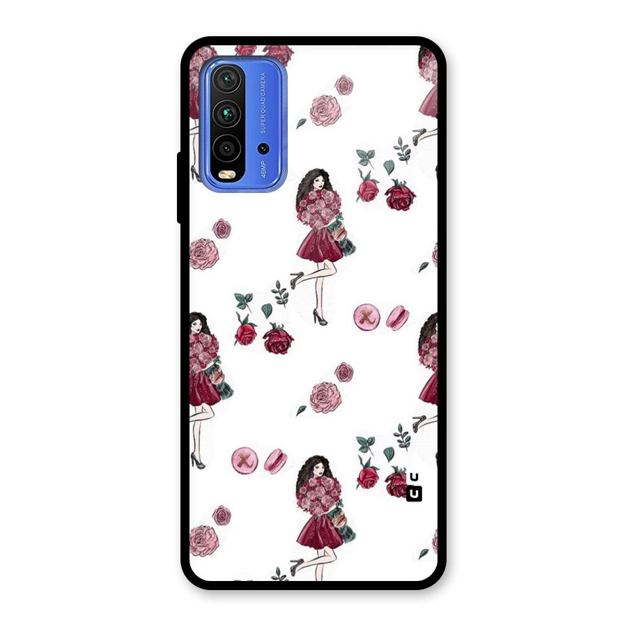 Girl With Flowers Glass Back Case for Redmi 9 Power