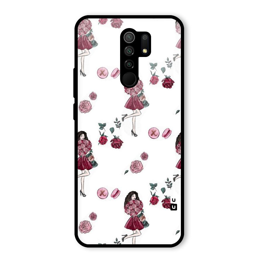 Girl With Flowers Glass Back Case for Redmi 9 Prime