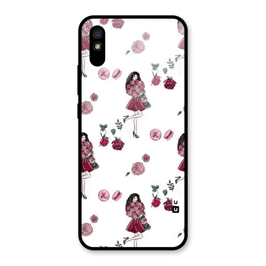 Girl With Flowers Glass Back Case for Redmi 9i