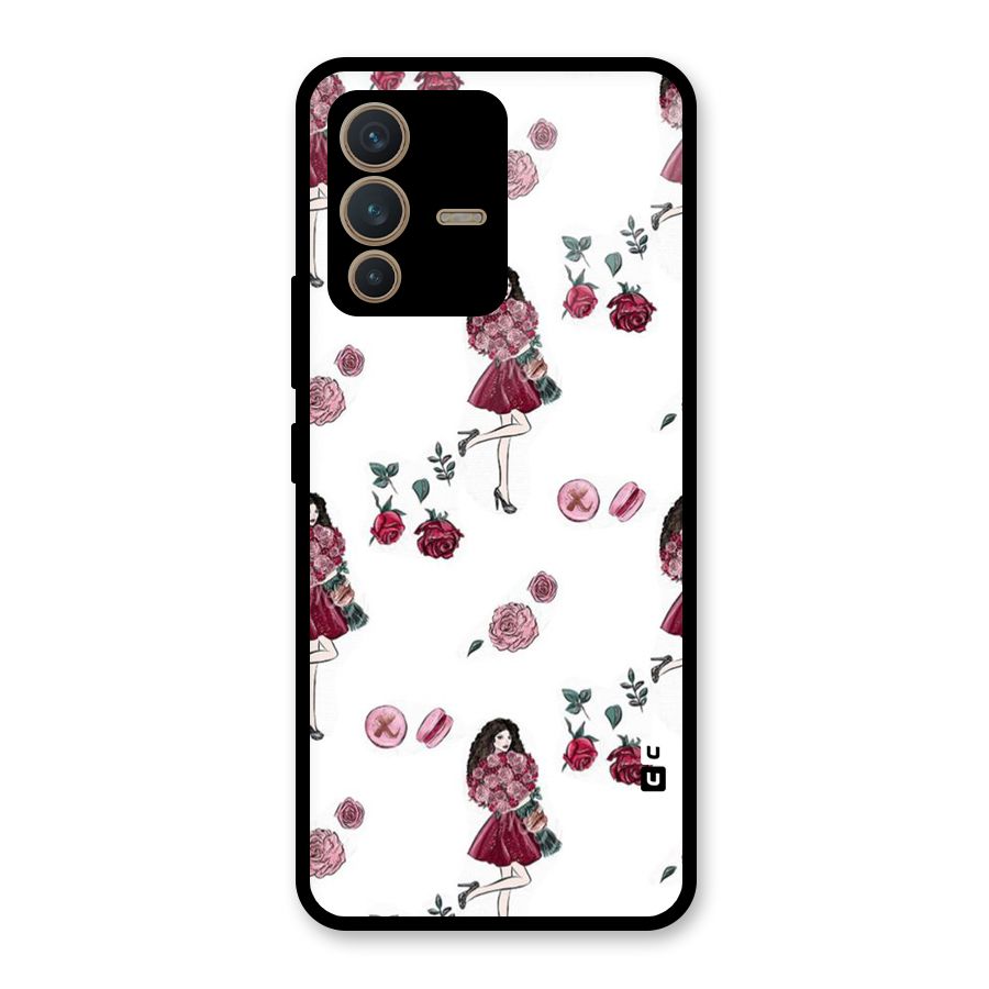 Girl With Flowers Glass Back Case for Vivo V23 5G