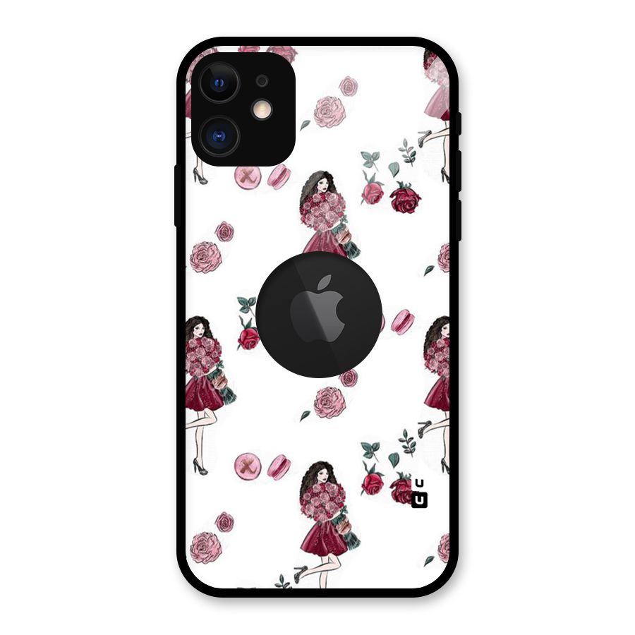 Girl With Flowers Glass Back Case for iPhone 11 Logo Cut