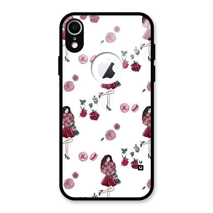 Girl With Flowers Glass Back Case for iPhone XR Logo Cut