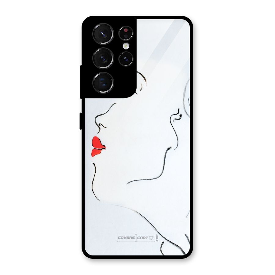 Girl in Red Lipstick Glass Back Case for Galaxy S21 Ultra 5G
