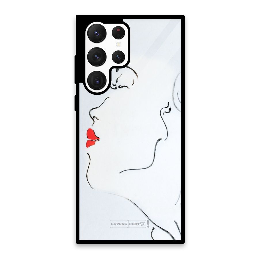 Girl in Red Lipstick Glass Back Case for Galaxy S22 Ultra 5G