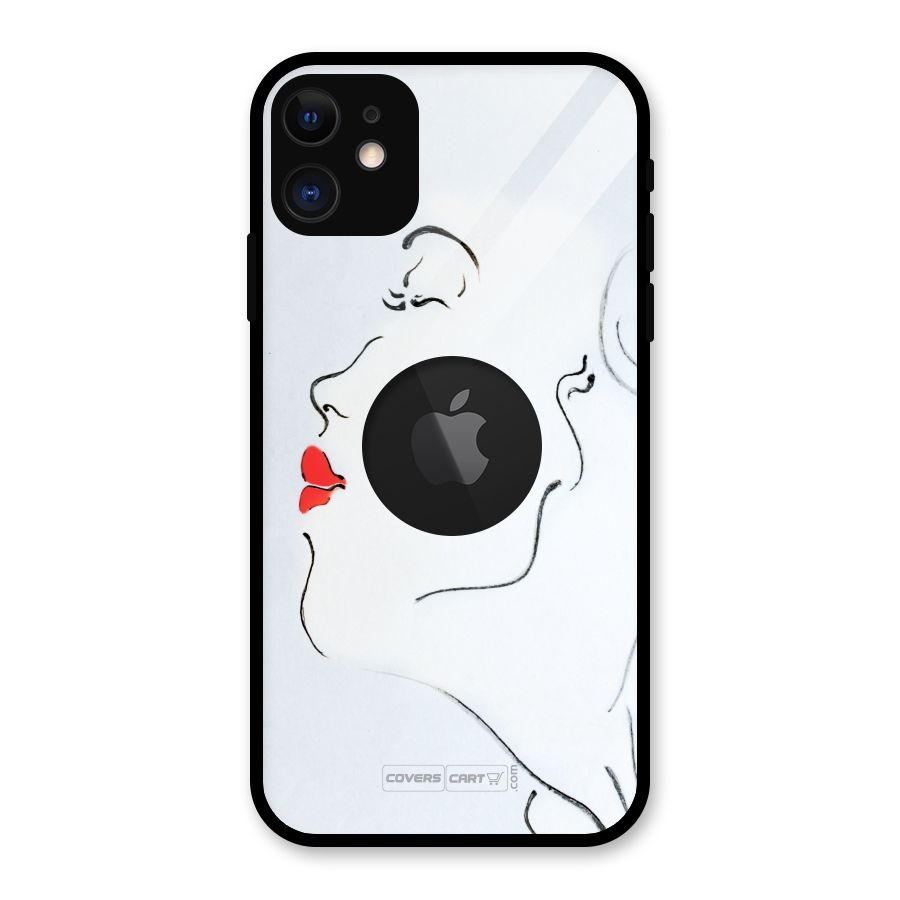 Girl in Red Lipstick Glass Back Case for iPhone 11 Logo Cut