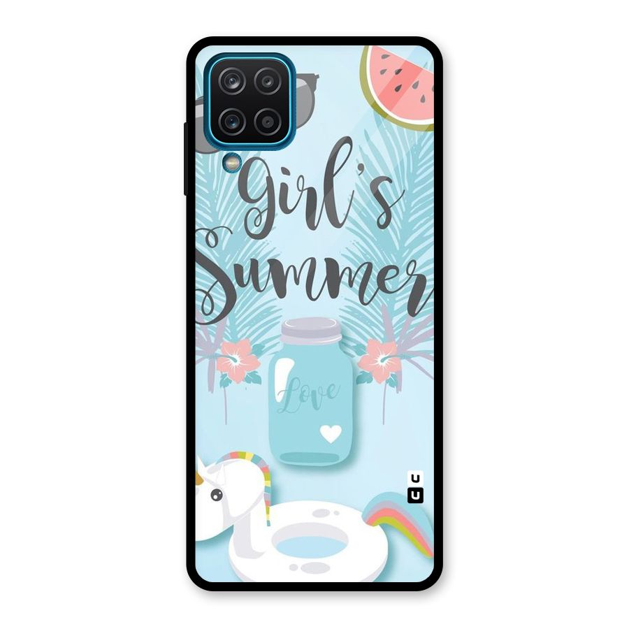 Girls Summer Glass Back Case for Galaxy A12