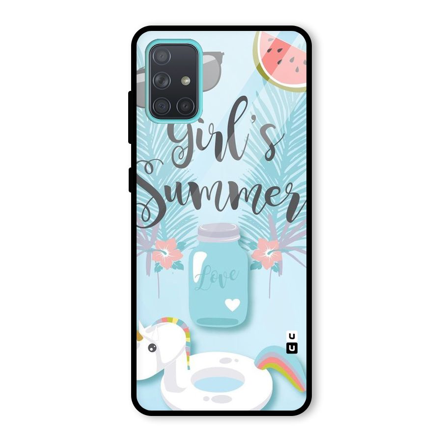 Girls Summer Glass Back Case for Galaxy A71