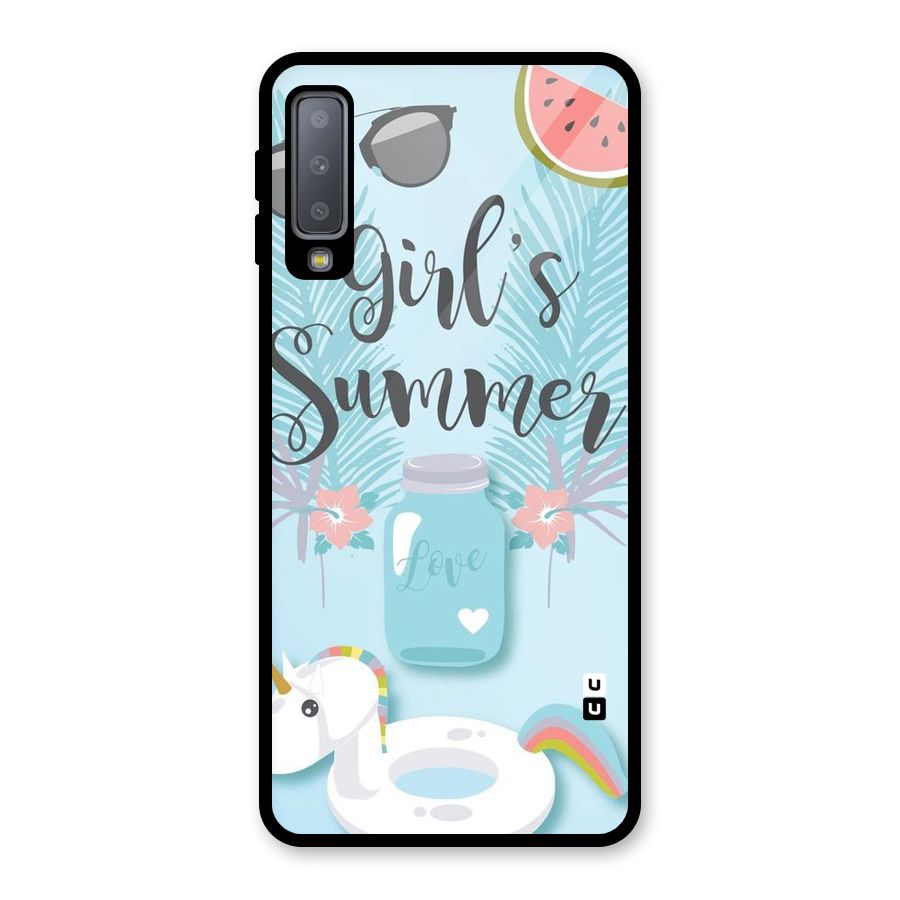 Girls Summer Glass Back Case for Galaxy A7 (2018)