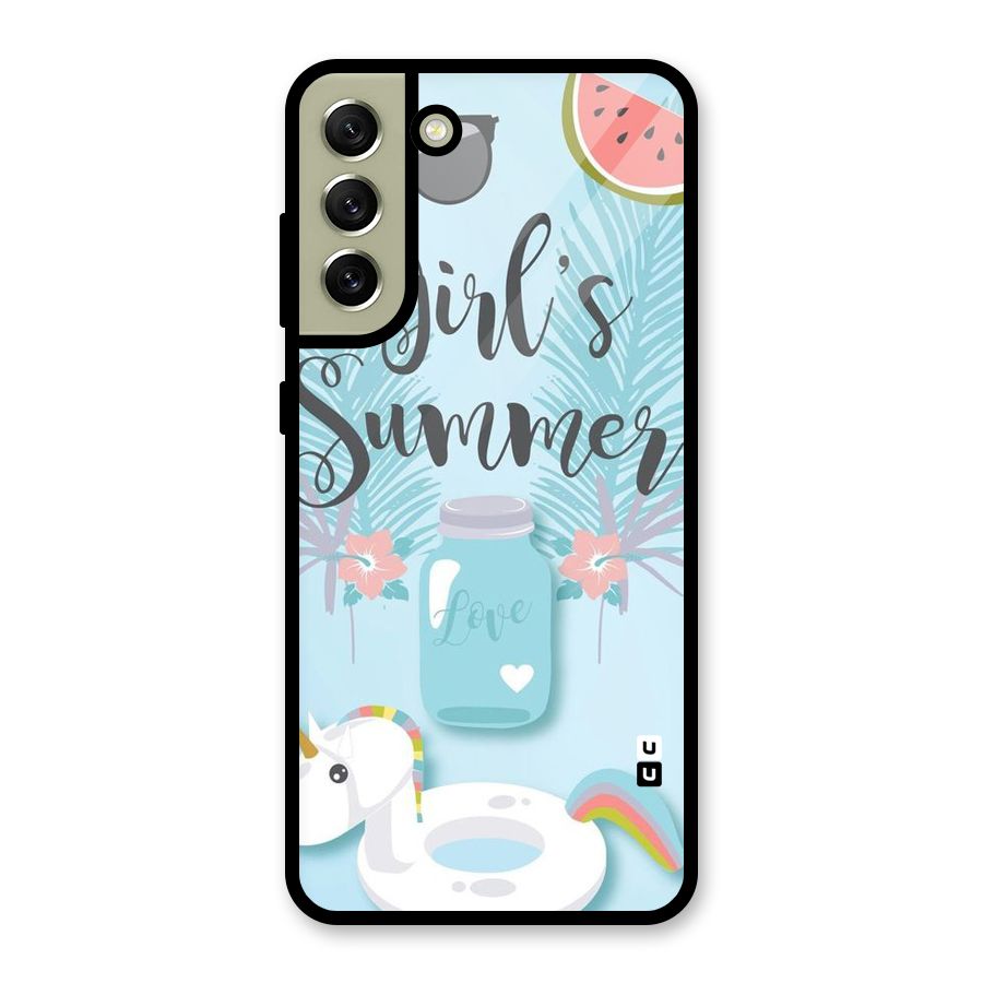 Girls Summer Glass Back Case for Galaxy S21 FE 5G