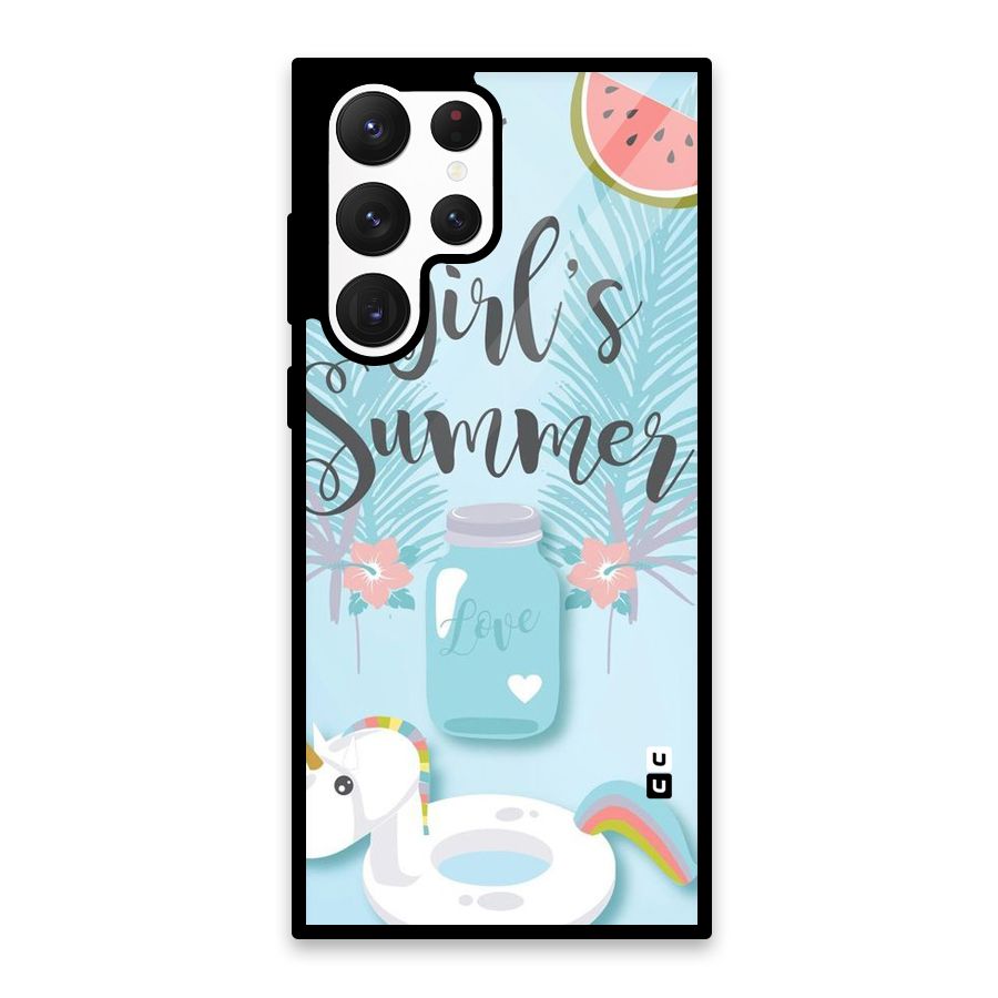 Girls Summer Glass Back Case for Galaxy S22 Ultra 5G