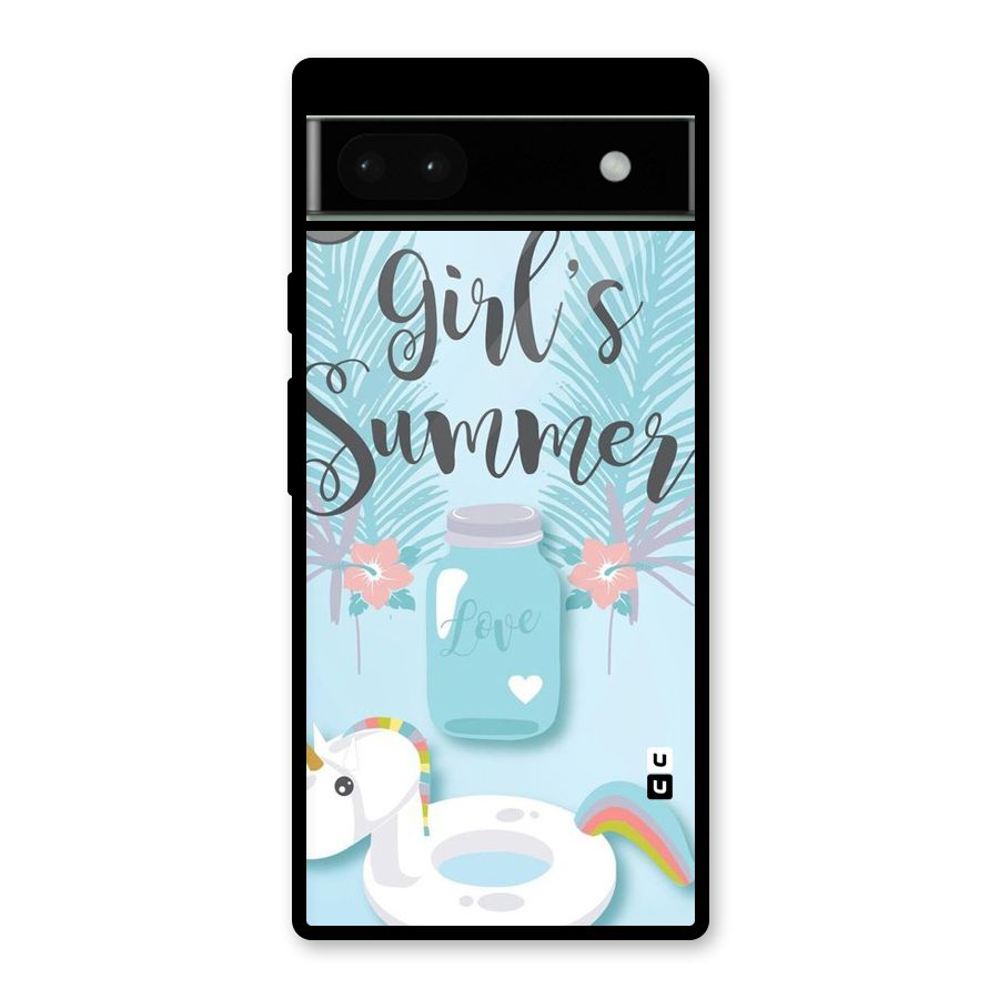 Girls Summer Glass Back Case for Google Pixel 6a