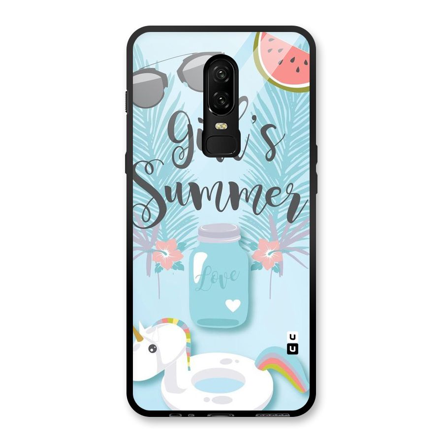 Girls Summer Glass Back Case for OnePlus 6