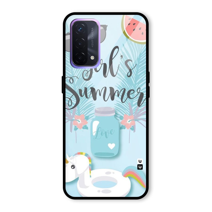 Girls Summer Glass Back Case for Oppo A74 5G