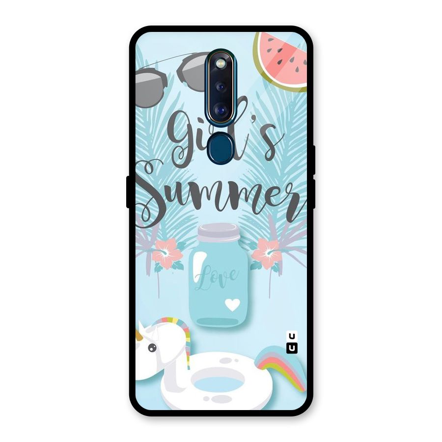 Girls Summer Glass Back Case for Oppo F11 Pro