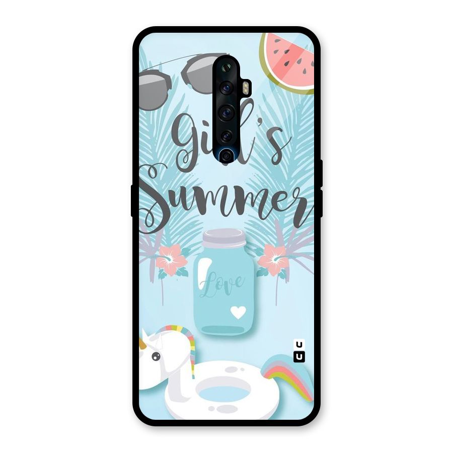 Girls Summer Glass Back Case for Oppo Reno2 F