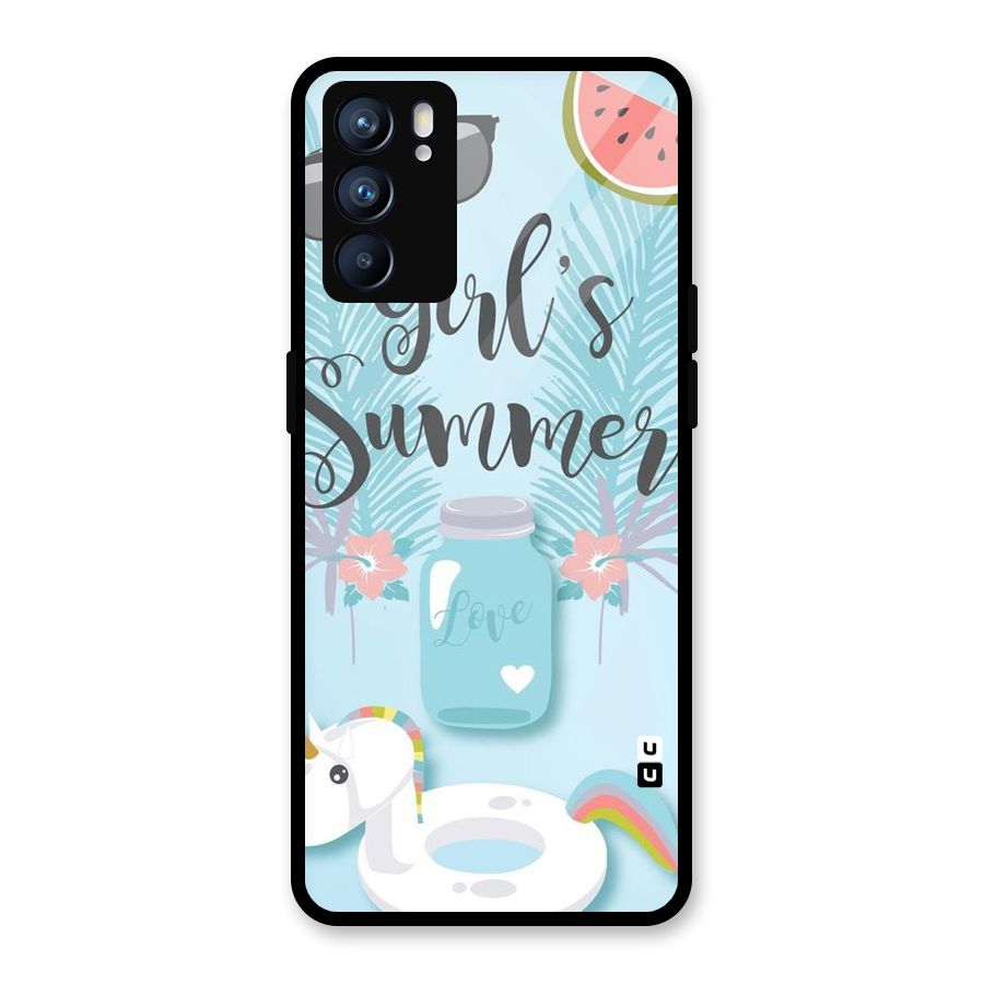 Girls Summer Glass Back Case for Oppo Reno6 5G