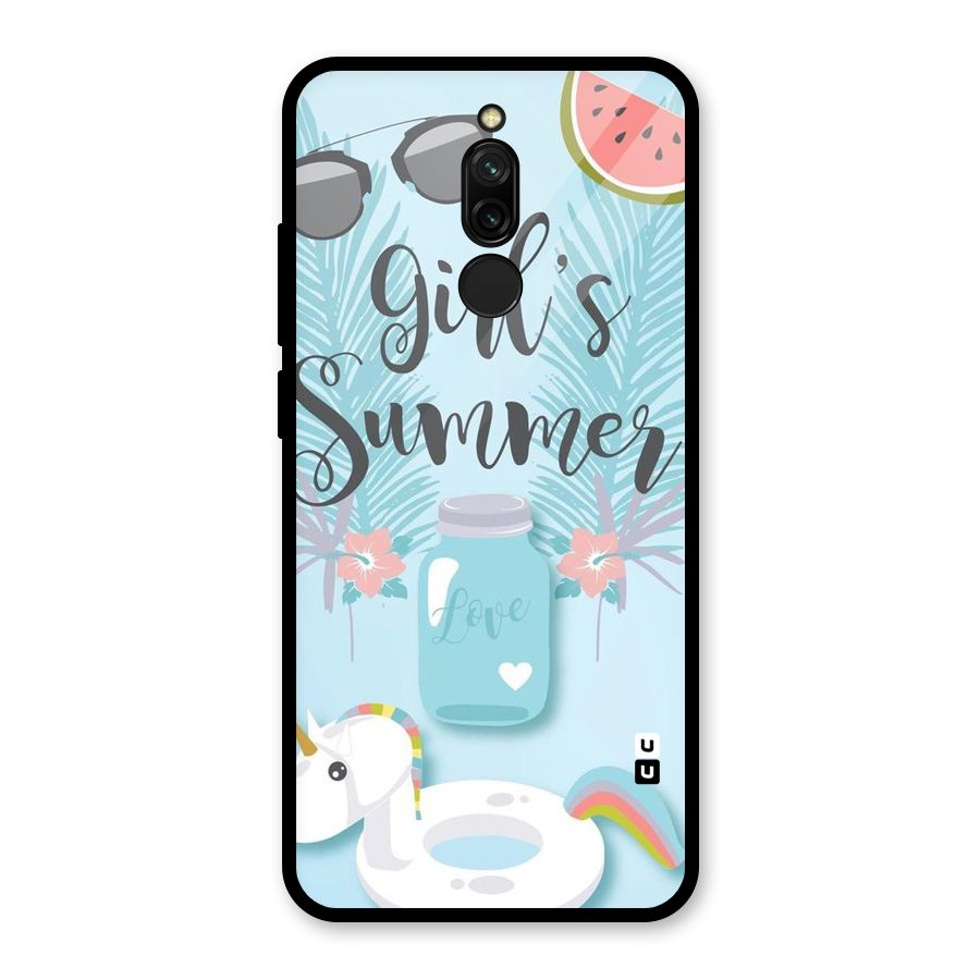 Girls Summer Glass Back Case for Redmi 8