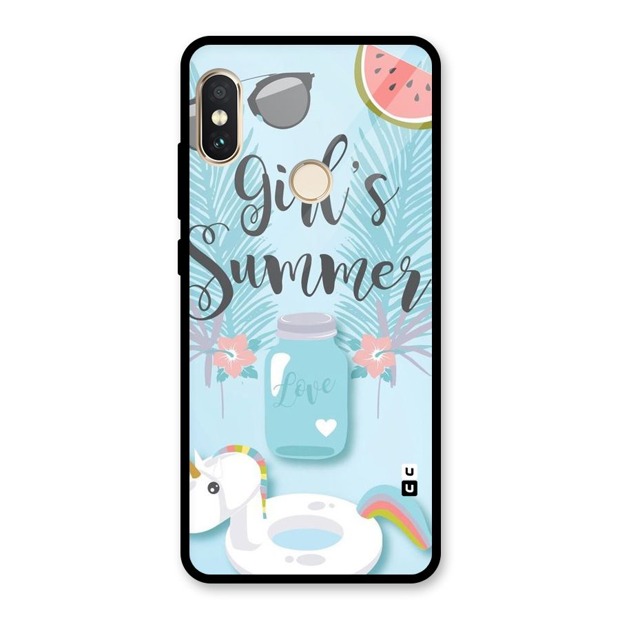 Girls Summer Glass Back Case for Redmi Note 5 Pro