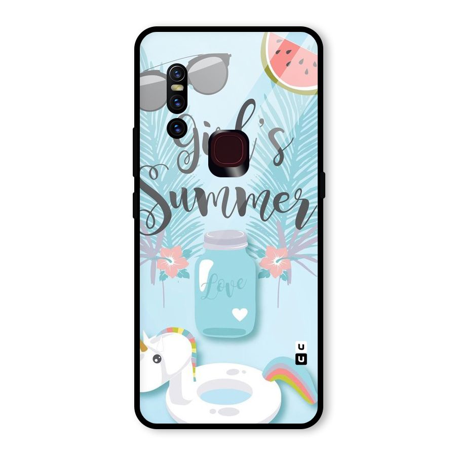 Girls Summer Glass Back Case for Vivo V15