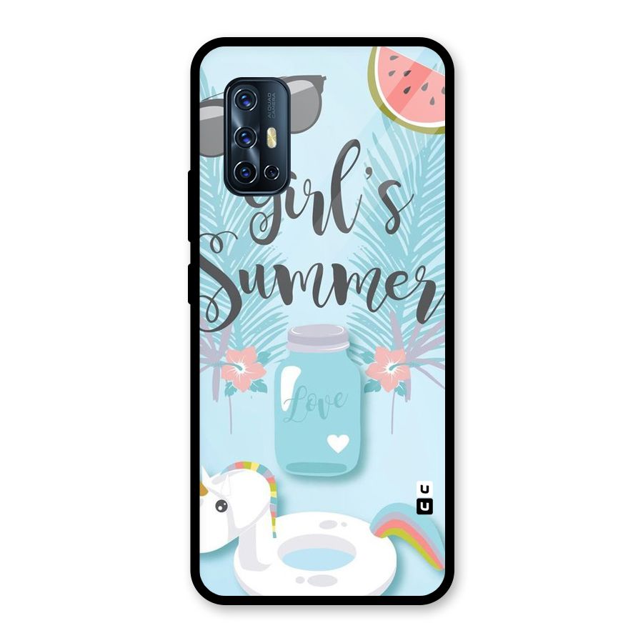 Girls Summer Glass Back Case for Vivo V17