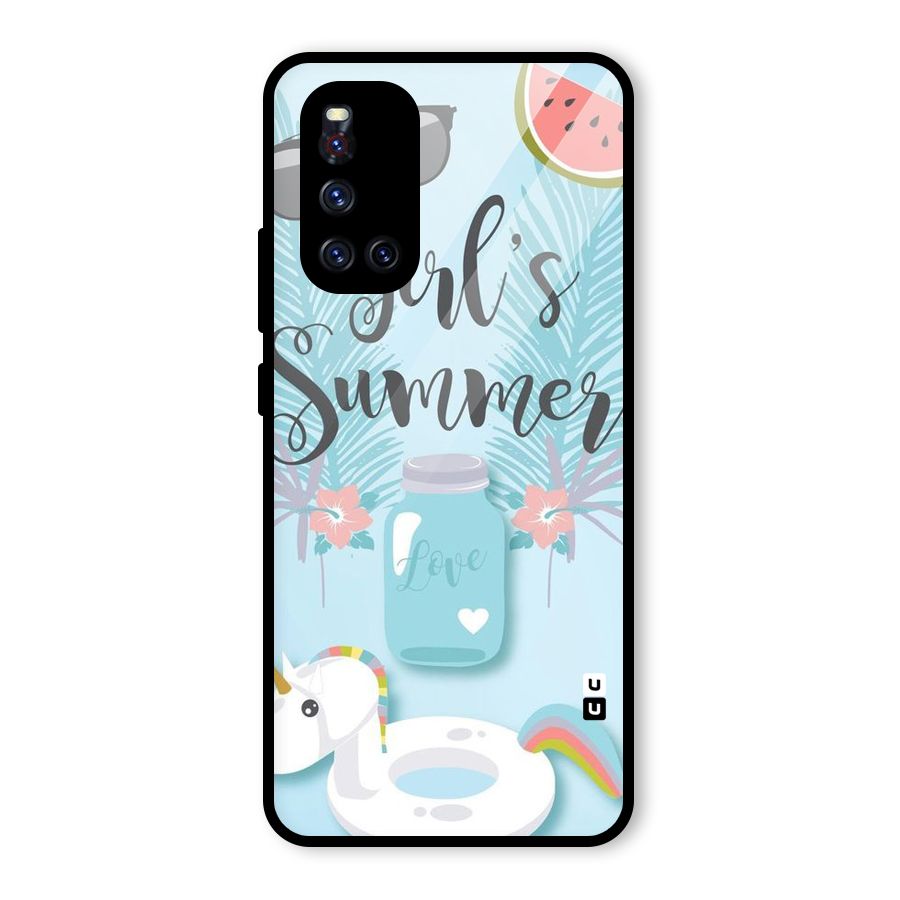 Girls Summer Glass Back Case for Vivo V19