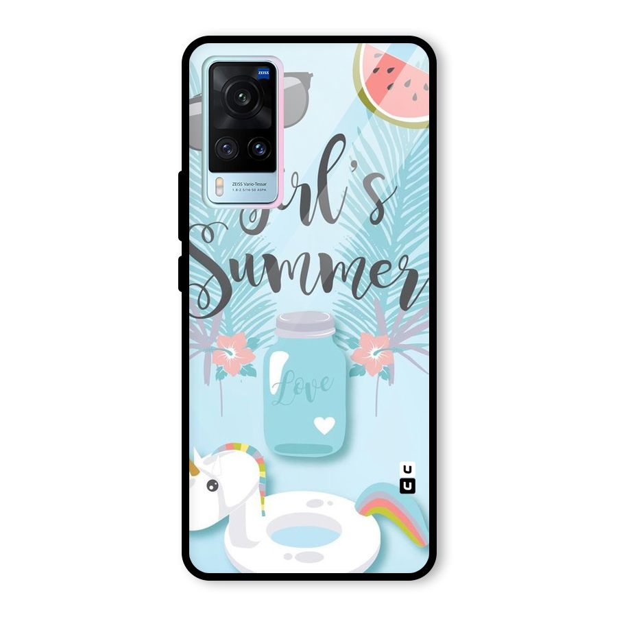 Girls Summer Glass Back Case for Vivo X60