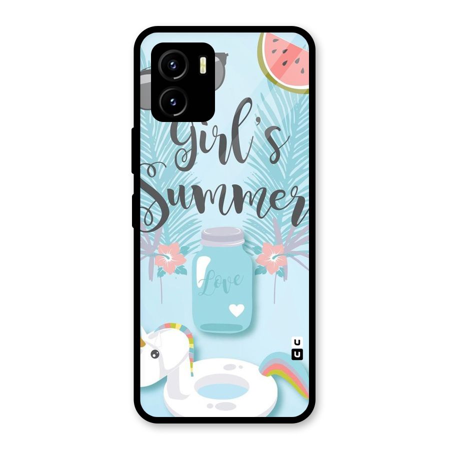 Girls Summer Glass Back Case for Vivo Y15s