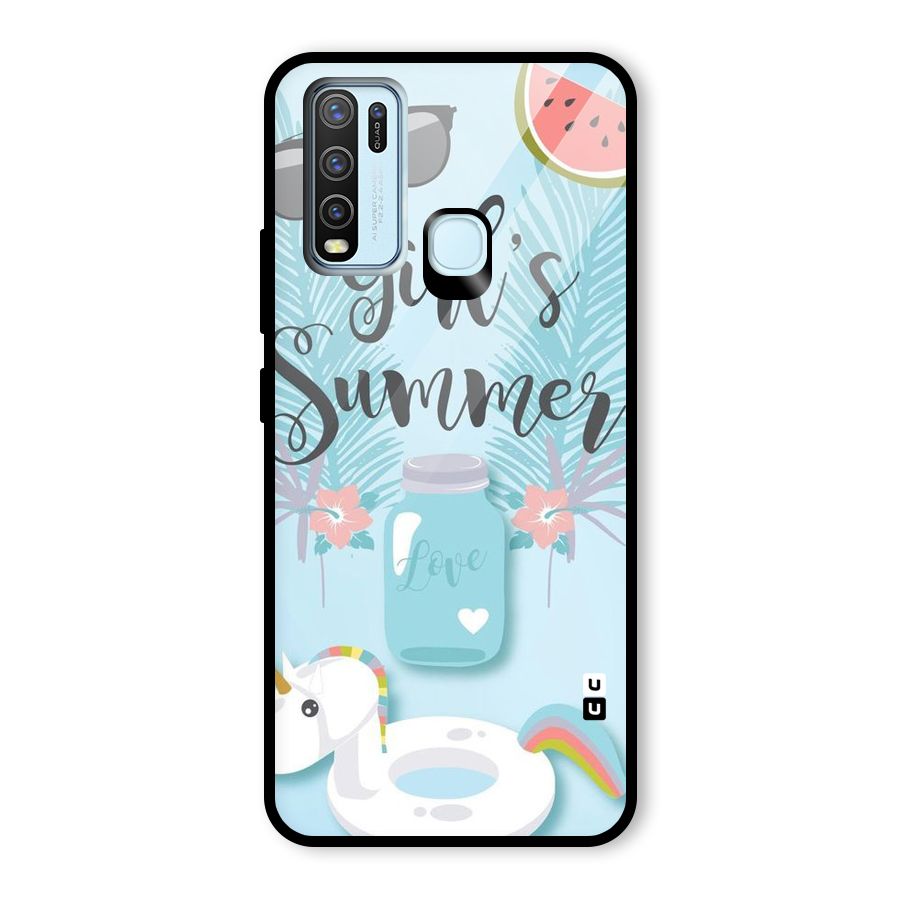 Girls Summer Glass Back Case for Vivo Y30