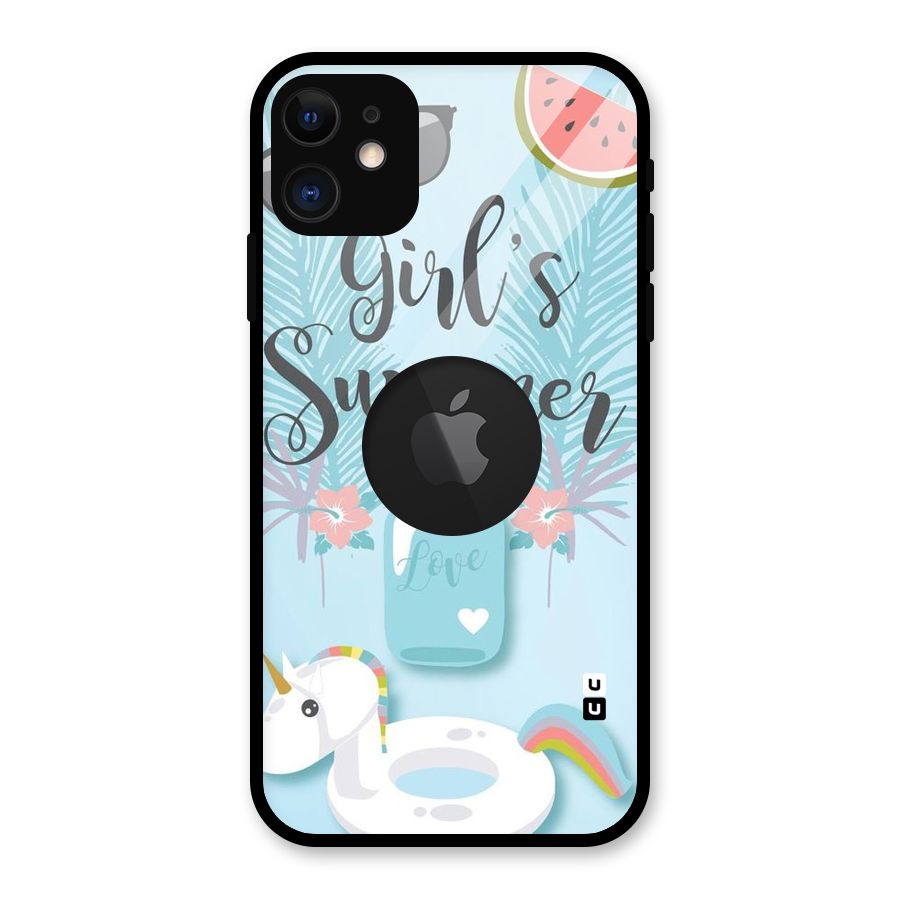 Girls Summer Glass Back Case for iPhone 11 Logo Cut
