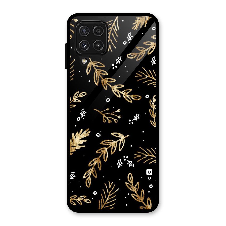 Gold Palm Leaves Glass Back Case for Galaxy A22 4G