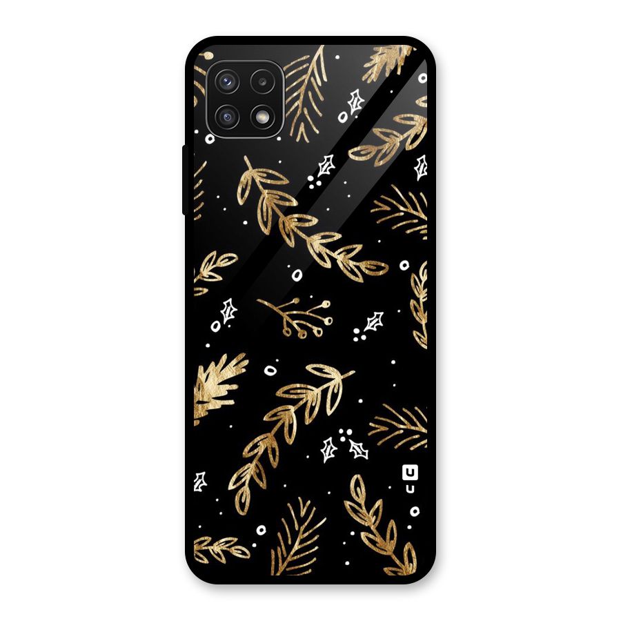 Gold Palm Leaves Glass Back Case for Galaxy A22 5G