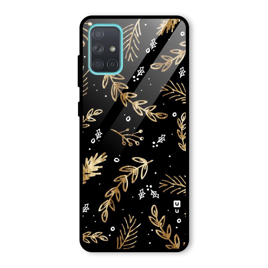 Gold Palm Leaves Glass Back Case for Galaxy A71